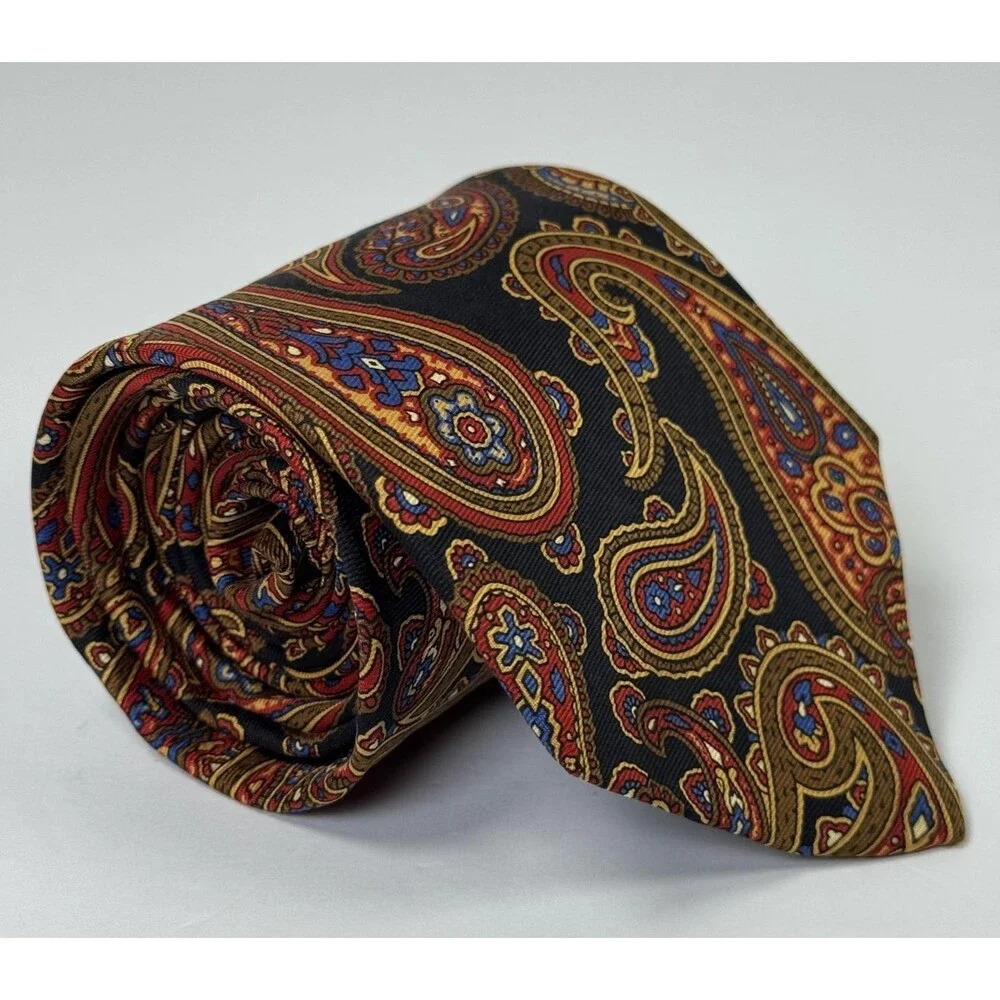 Liberty of‎ London Tie Mens Silk Paisley Black Red Gold Classic Necktie Made USA